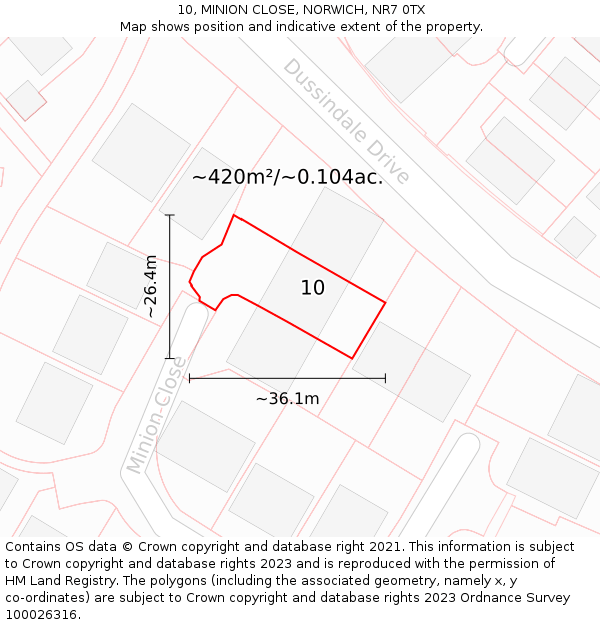 10, MINION CLOSE, NORWICH, NR7 0TX: Plot and title map