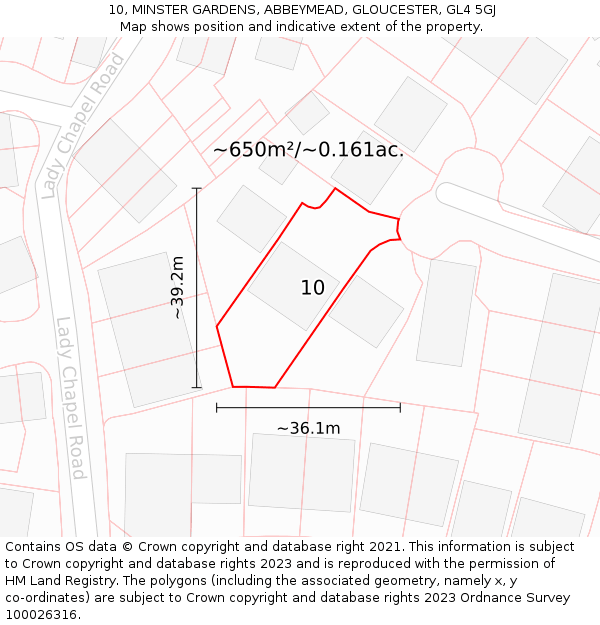 10, MINSTER GARDENS, ABBEYMEAD, GLOUCESTER, GL4 5GJ: Plot and title map
