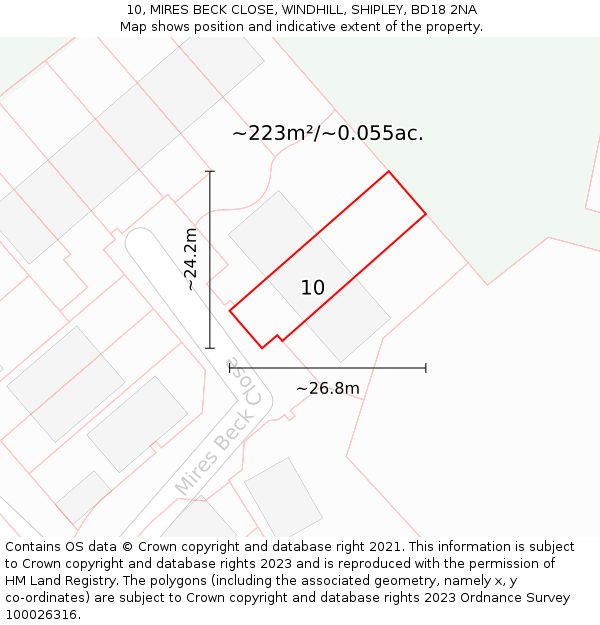 10, MIRES BECK CLOSE, WINDHILL, SHIPLEY, BD18 2NA: Plot and title map