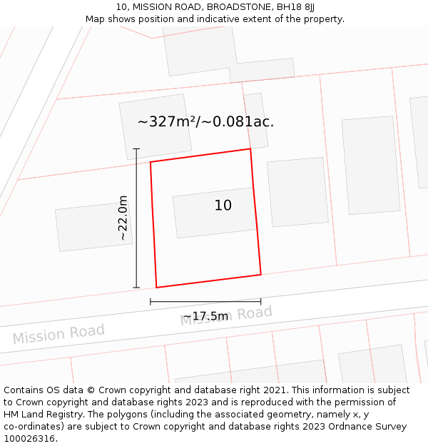 10, MISSION ROAD, BROADSTONE, BH18 8JJ: Plot and title map