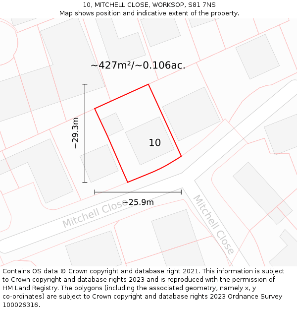 10, MITCHELL CLOSE, WORKSOP, S81 7NS: Plot and title map