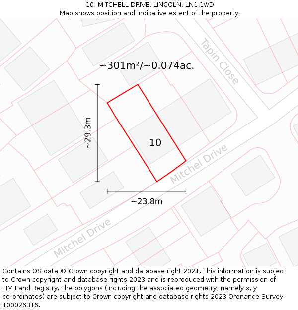 10, MITCHELL DRIVE, LINCOLN, LN1 1WD: Plot and title map