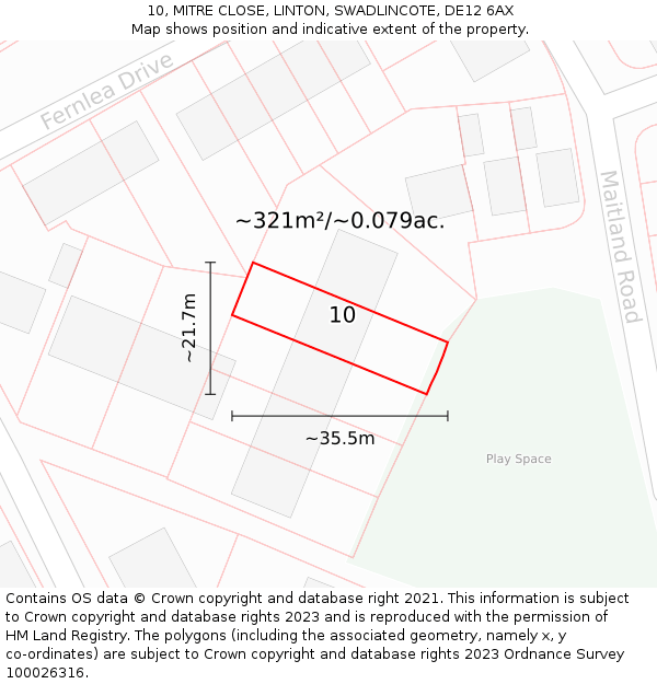 10, MITRE CLOSE, LINTON, SWADLINCOTE, DE12 6AX: Plot and title map