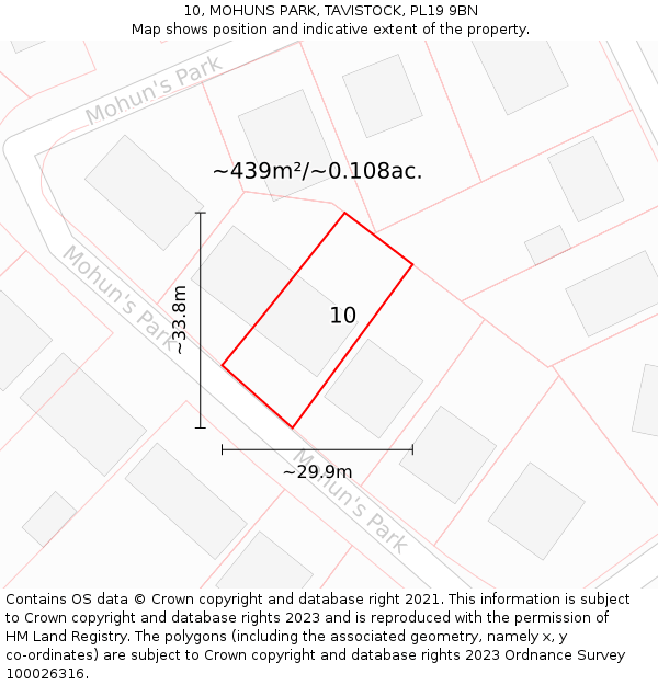 10, MOHUNS PARK, TAVISTOCK, PL19 9BN: Plot and title map
