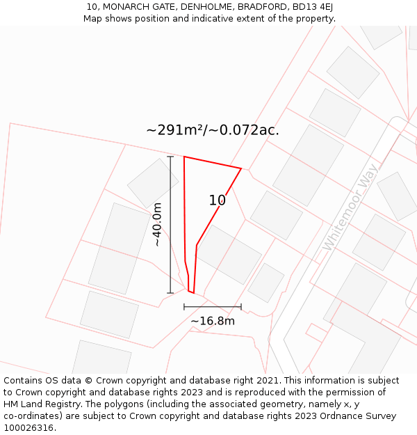 10, MONARCH GATE, DENHOLME, BRADFORD, BD13 4EJ: Plot and title map