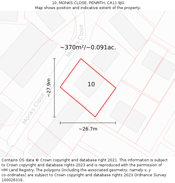 10, MONKS CLOSE, PENRITH, CA11 9JG: Plot and title map