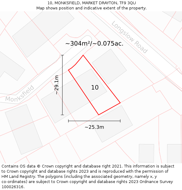 10, MONKSFIELD, MARKET DRAYTON, TF9 3QU: Plot and title map