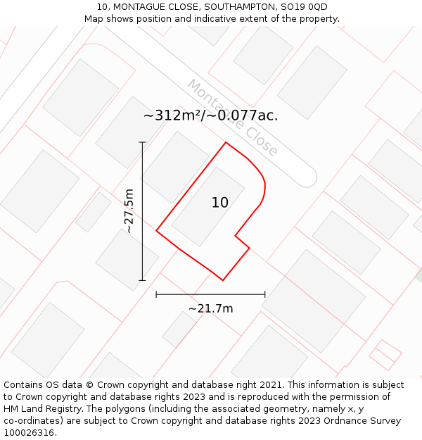 10, MONTAGUE CLOSE, SOUTHAMPTON, SO19 0QD: Plot and title map