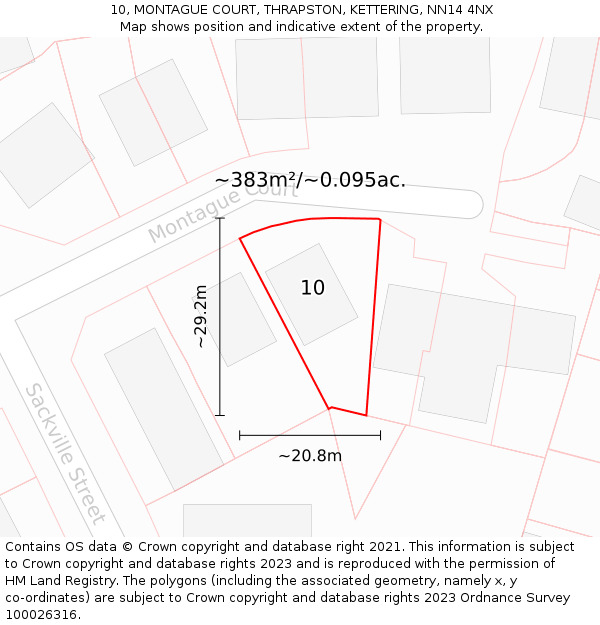 10, MONTAGUE COURT, THRAPSTON, KETTERING, NN14 4NX: Plot and title map