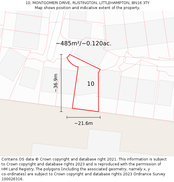 10, MONTGOMERI DRIVE, RUSTINGTON, LITTLEHAMPTON, BN16 3TY: Plot and title map