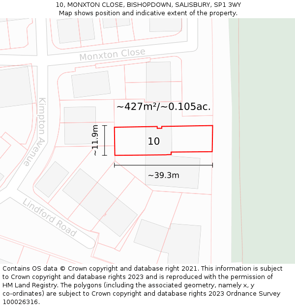 10, MONXTON CLOSE, BISHOPDOWN, SALISBURY, SP1 3WY: Plot and title map