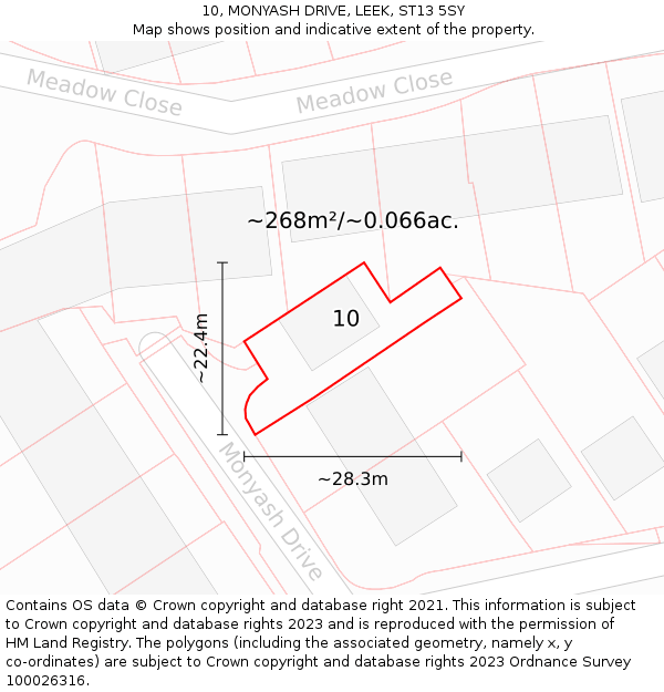 10, MONYASH DRIVE, LEEK, ST13 5SY: Plot and title map
