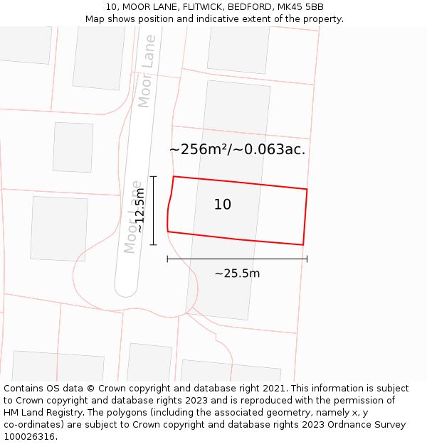 10, MOOR LANE, FLITWICK, BEDFORD, MK45 5BB: Plot and title map