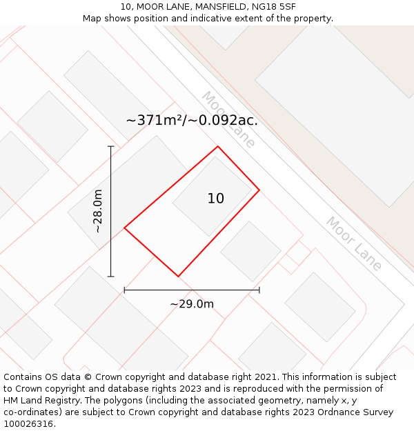 10, MOOR LANE, MANSFIELD, NG18 5SF: Plot and title map