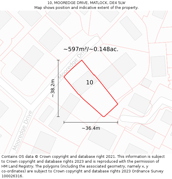 10, MOOREDGE DRIVE, MATLOCK, DE4 5LW: Plot and title map