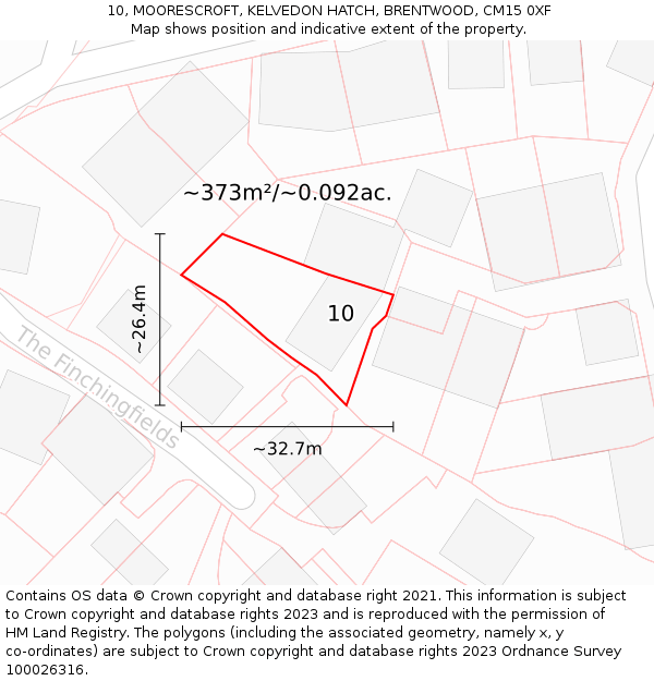 10, MOORESCROFT, KELVEDON HATCH, BRENTWOOD, CM15 0XF: Plot and title map