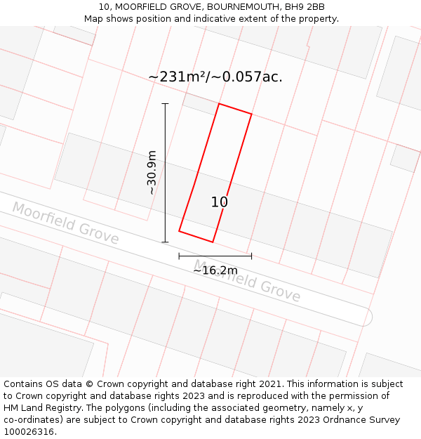 10, MOORFIELD GROVE, BOURNEMOUTH, BH9 2BB: Plot and title map
