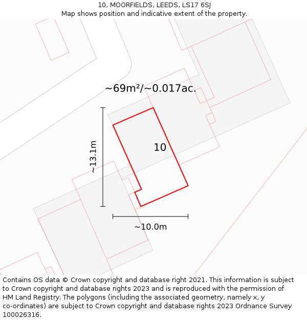 10, MOORFIELDS, LEEDS, LS17 6SJ: Plot and title map