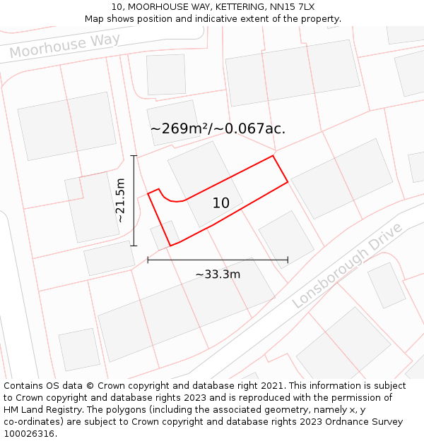 10, MOORHOUSE WAY, KETTERING, NN15 7LX: Plot and title map
