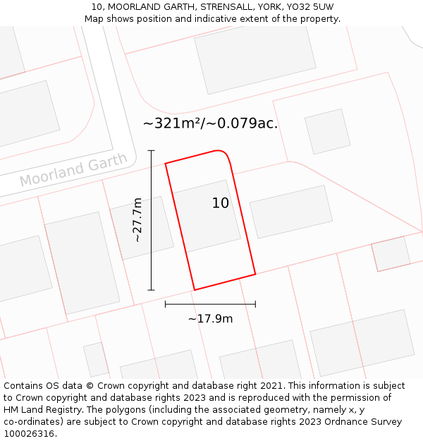 10, MOORLAND GARTH, STRENSALL, YORK, YO32 5UW: Plot and title map