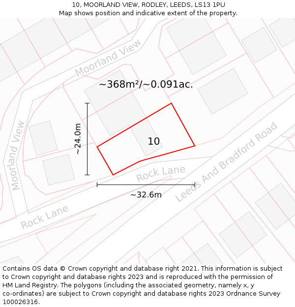10, MOORLAND VIEW, RODLEY, LEEDS, LS13 1PU: Plot and title map