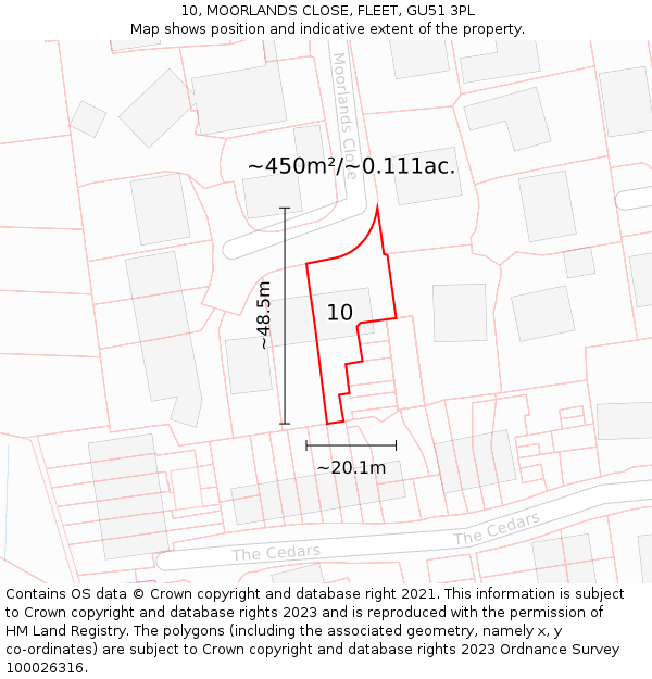 10, MOORLANDS CLOSE, FLEET, GU51 3PL: Plot and title map