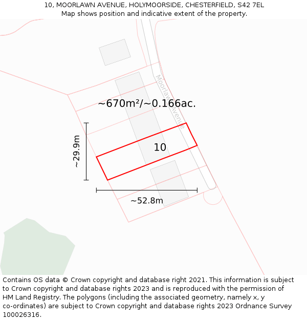 10, MOORLAWN AVENUE, HOLYMOORSIDE, CHESTERFIELD, S42 7EL: Plot and title map