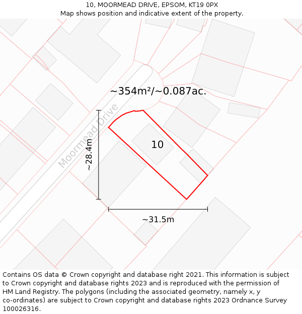 10, MOORMEAD DRIVE, EPSOM, KT19 0PX: Plot and title map