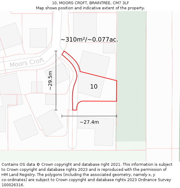 10, MOORS CROFT, BRAINTREE, CM7 3LF: Plot and title map