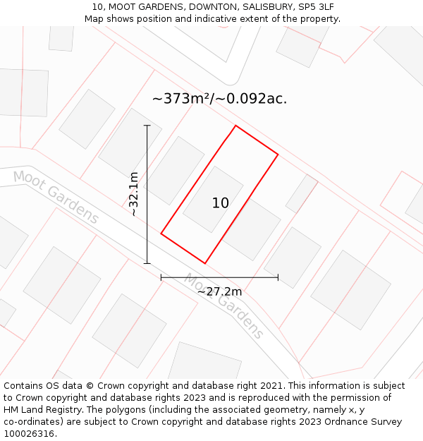 10, MOOT GARDENS, DOWNTON, SALISBURY, SP5 3LF: Plot and title map