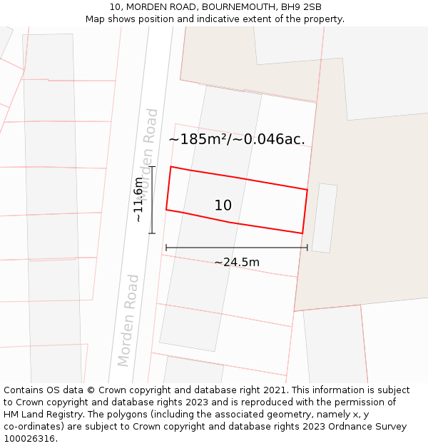 10, MORDEN ROAD, BOURNEMOUTH, BH9 2SB: Plot and title map