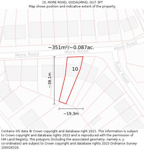 10, MORE ROAD, GODALMING, GU7 3PT: Plot and title map