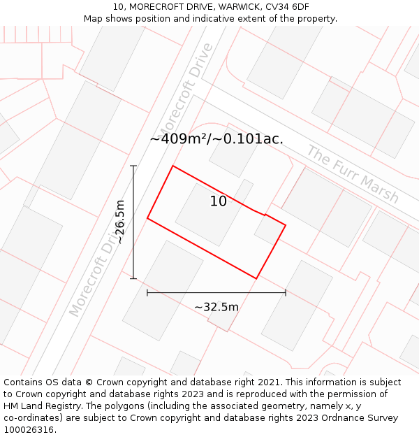 10, MORECROFT DRIVE, WARWICK, CV34 6DF: Plot and title map