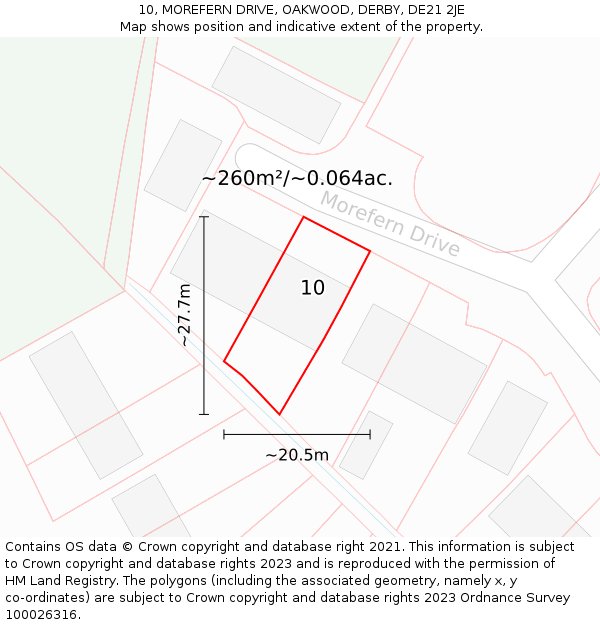 10, MOREFERN DRIVE, OAKWOOD, DERBY, DE21 2JE: Plot and title map