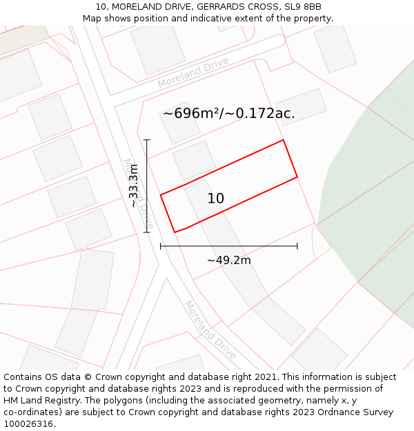 10, MORELAND DRIVE, GERRARDS CROSS, SL9 8BB: Plot and title map