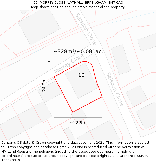 10, MORREY CLOSE, WYTHALL, BIRMINGHAM, B47 6AQ: Plot and title map