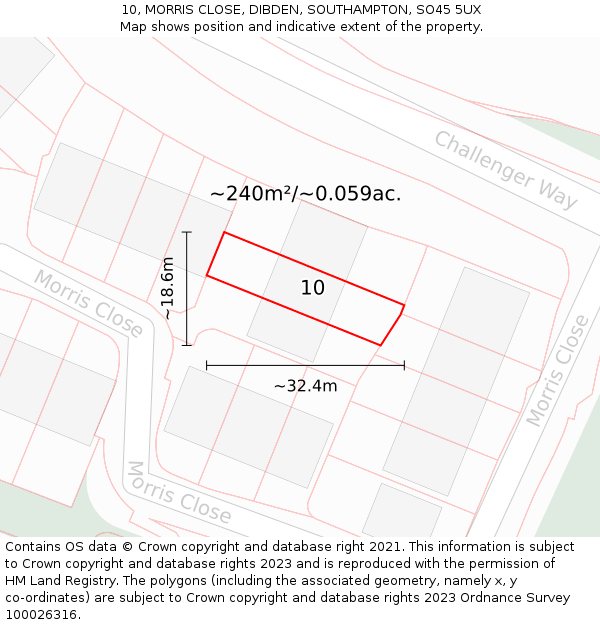 10, MORRIS CLOSE, DIBDEN, SOUTHAMPTON, SO45 5UX: Plot and title map