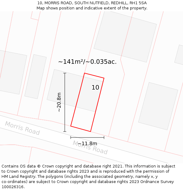 10, MORRIS ROAD, SOUTH NUTFIELD, REDHILL, RH1 5SA: Plot and title map