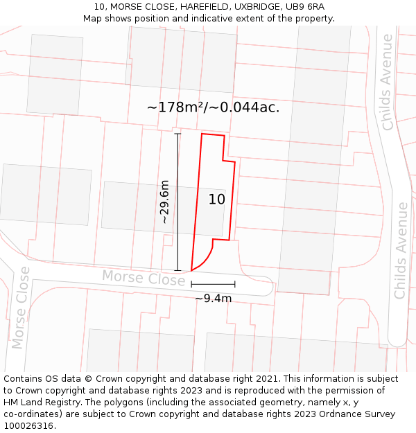 10, MORSE CLOSE, HAREFIELD, UXBRIDGE, UB9 6RA: Plot and title map