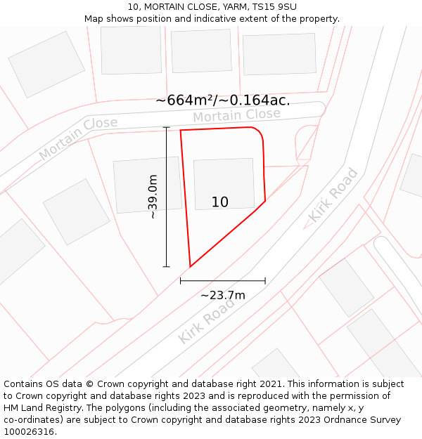 10, MORTAIN CLOSE, YARM, TS15 9SU: Plot and title map