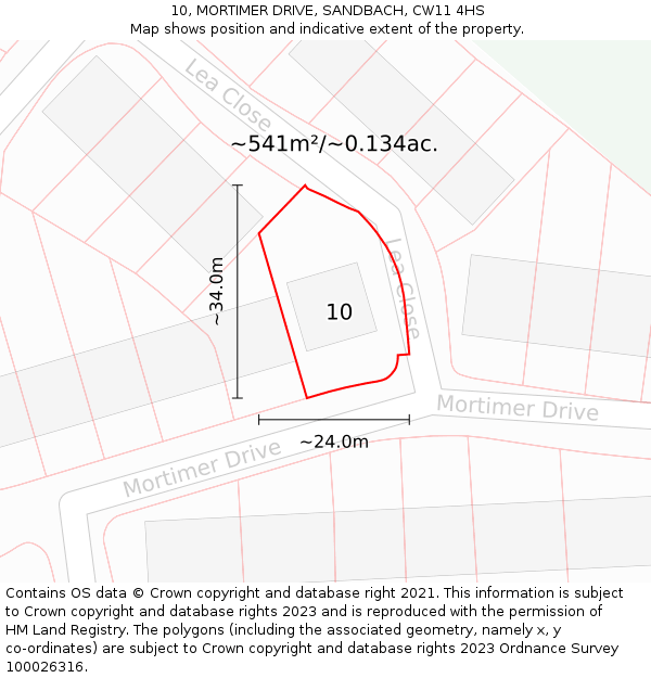 10, MORTIMER DRIVE, SANDBACH, CW11 4HS: Plot and title map