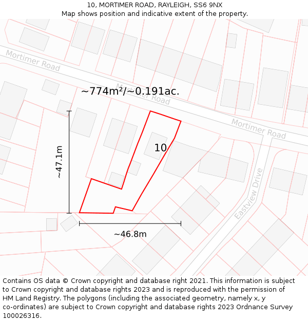 10, MORTIMER ROAD, RAYLEIGH, SS6 9NX: Plot and title map