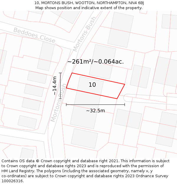 10, MORTONS BUSH, WOOTTON, NORTHAMPTON, NN4 6BJ: Plot and title map