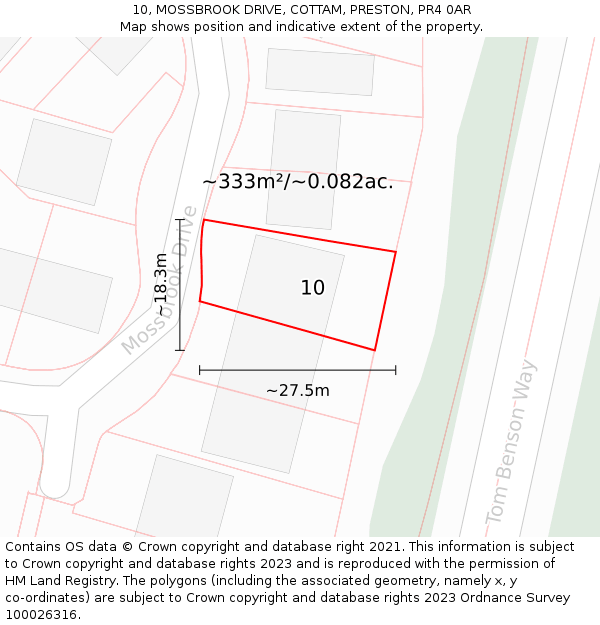 10, MOSSBROOK DRIVE, COTTAM, PRESTON, PR4 0AR: Plot and title map