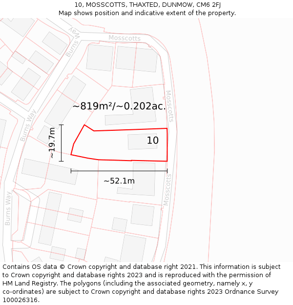 10, MOSSCOTTS, THAXTED, DUNMOW, CM6 2FJ: Plot and title map