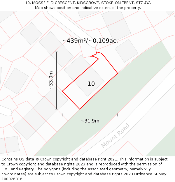 10, MOSSFIELD CRESCENT, KIDSGROVE, STOKE-ON-TRENT, ST7 4YA: Plot and title map