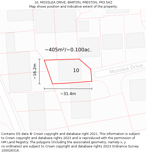 10, MOSSLEA DRIVE, BARTON, PRESTON, PR3 5AZ: Plot and title map