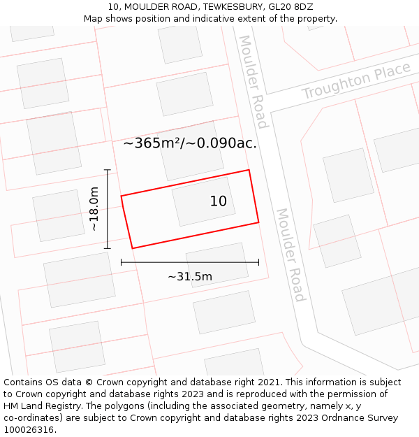 10, MOULDER ROAD, TEWKESBURY, GL20 8DZ: Plot and title map