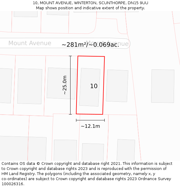 10, MOUNT AVENUE, WINTERTON, SCUNTHORPE, DN15 9UU: Plot and title map