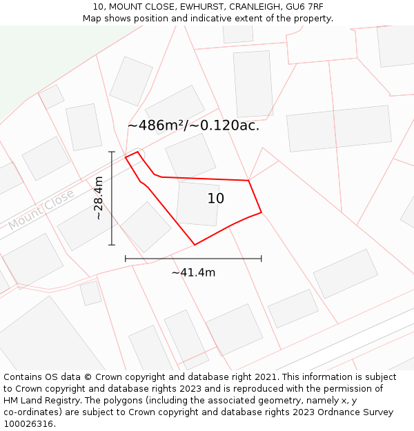 10, MOUNT CLOSE, EWHURST, CRANLEIGH, GU6 7RF: Plot and title map